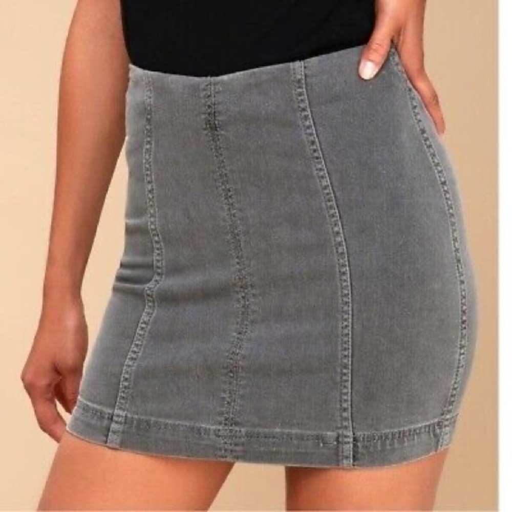Free People Modern Femme Washed Grey Denim Mini Skirt